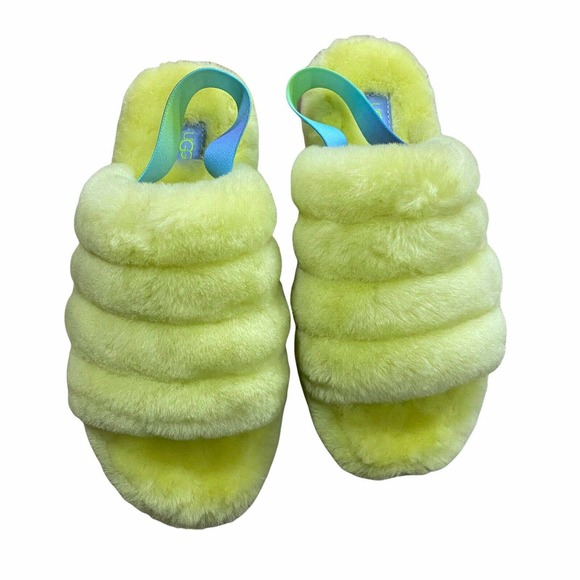 UGG Fluff Yeah Slide Pollen Gradient Yellow Slippers Sz 5 NEW - Picture 9 of 10